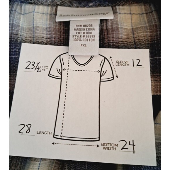 Soft Surroundings Plaid Button Down Shirt Tunic Cowl Neck Pockets Cotton P XL‎ - Picture 9 of 9